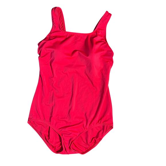 LANDS END Mastectomy Scoop‎ Neck Tugless One Piece Swimsuit Red Womens 12 - Picture 1 of 5